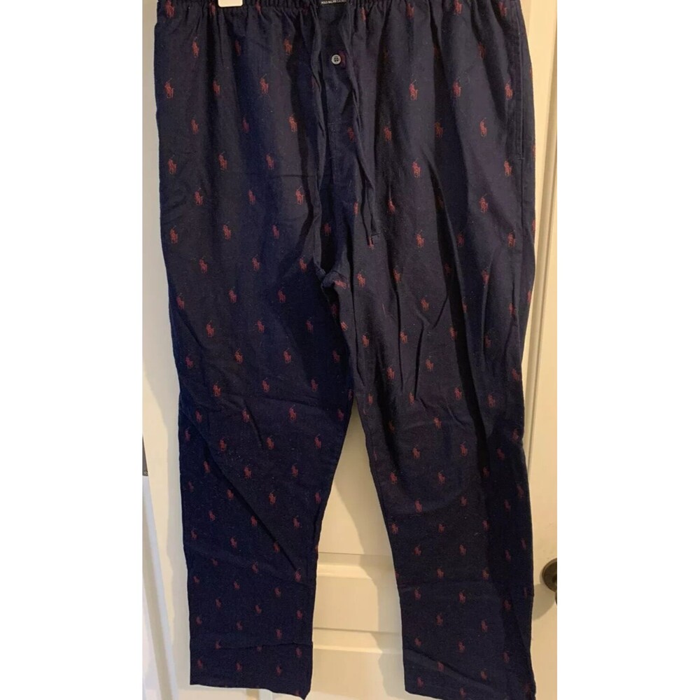 Polo Ralph Lauren Sleepwear Navy Blue Red Allover Pony 100% Cotton Pajama Pants